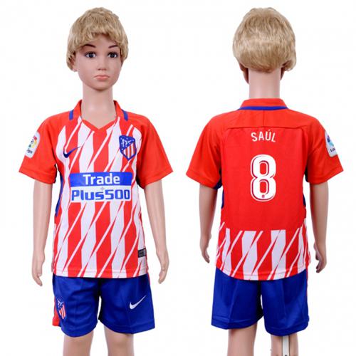 Atletico Madrid #8 Saul Home Kid Soccer Club Jersey - Click Image to Close